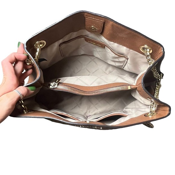 MICHAEL KORS Jet Set Chain Legacy Brown LG Shoulder Handbag Convertible Strap - Picture 11 of 15